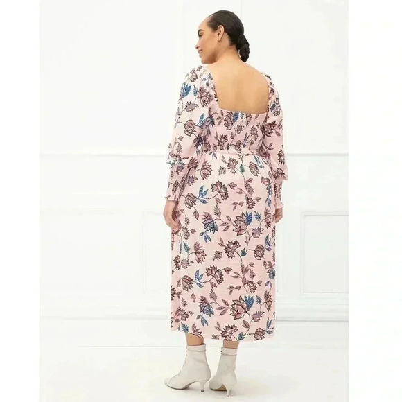 Eloquii Elements Pink Floral Dress Sz 18-20 (2X) Midi Smocked Cottagecore - Picture 2 of 10